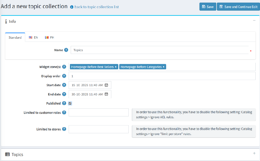 add and edit topic collections using advanced topic management